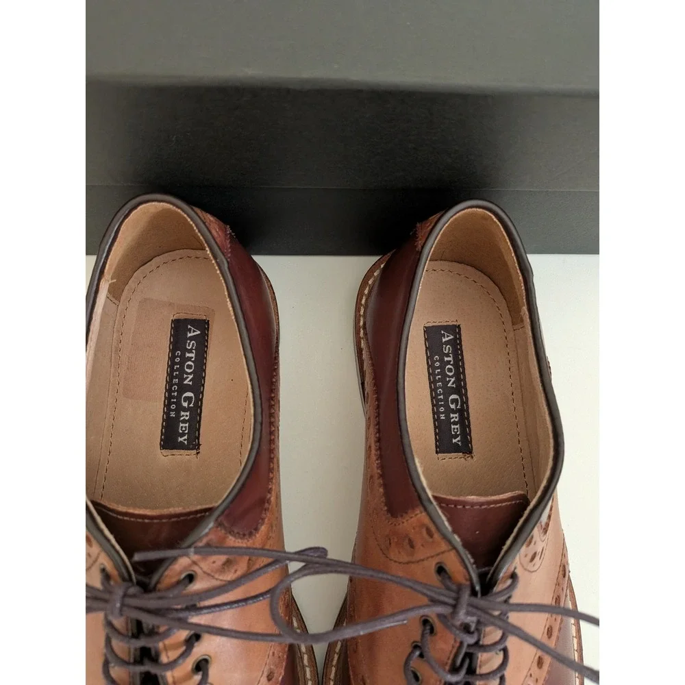 Aston Grey Banks Men's 8.5 Chestnut Cognac Leather Saddle Oxford Shoes 500188